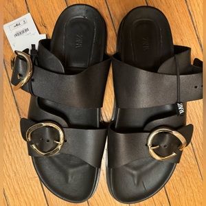 Buckled Flat Leather Sandals Zara NWT Size 9